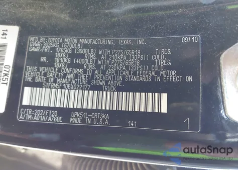 2011 Toyota Tundra Grade 4.6L V8 из США, поврежденный, VIN 5TFRM5F10BX022177